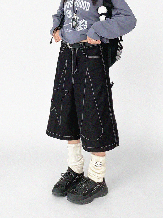 【ユニセックス】コントラストステッチ・ヘビーコットン Aラインクロップドパンツ / rejio