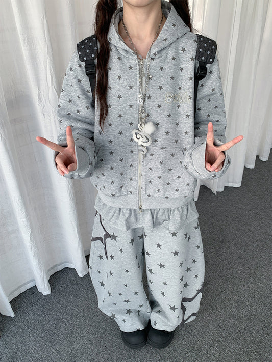 【rejio】オールスタープリント ジップアップ フーディー (グレー)