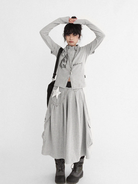 フラグメントスター・立体ポケット ワイドスウェットガウチョ / rejio