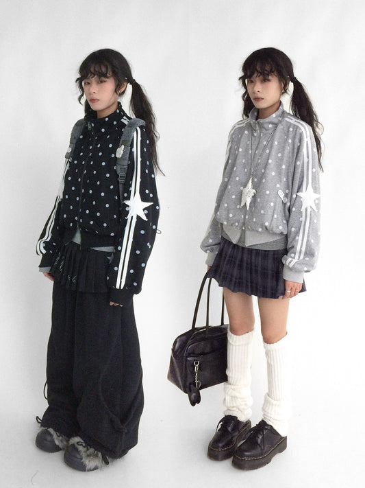 【ユニセックス】ドットプリント・カットオフフリンジスター トラックジャケット / rejio