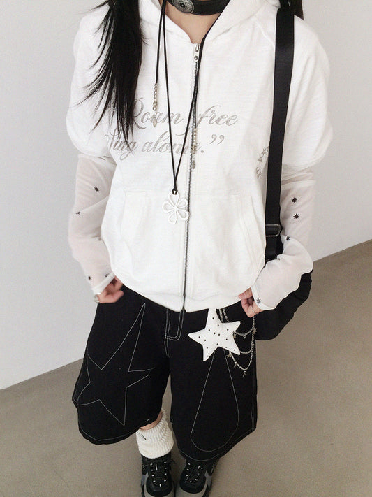 【ユニセックス】ロゴプリント・ショートスリーブ・クロップドフーディー / rejio