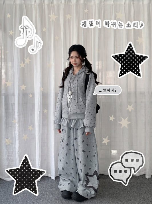 【rejio】オールスタープリント ジップアップ フーディー (グレー)