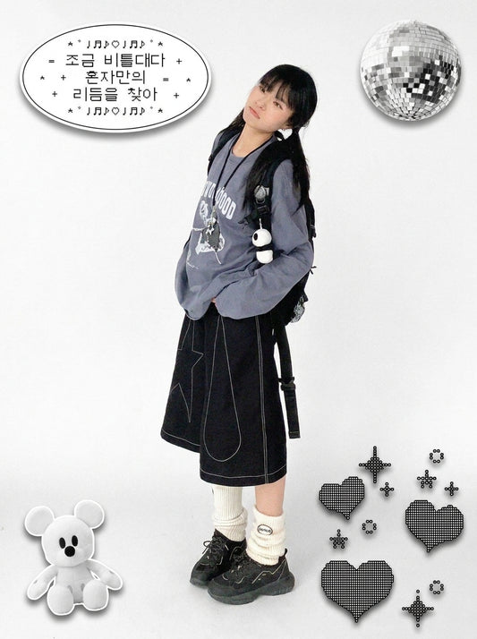 【ユニセックス】コントラストステッチ・ヘビーコットン Aラインクロップドパンツ / rejio